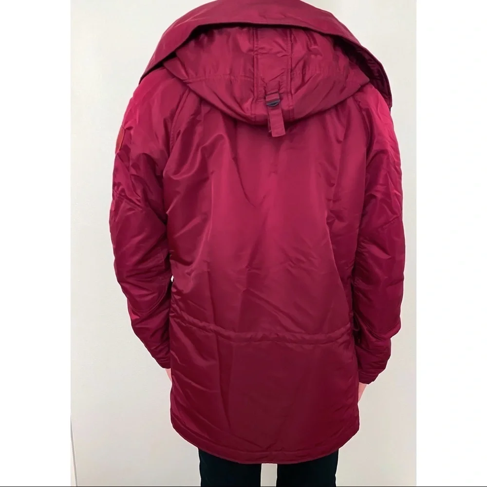 True Religion Men’s Parka Sherpa Zip Up Winter Jacket Hooded Coat Burgundy Red M